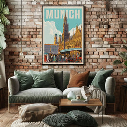 Munich Vintage Travel Scene Artistic Poster PosterGoat