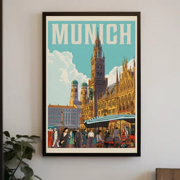 Munich Vintage Travel Scene Artistic Poster PosterGoat
