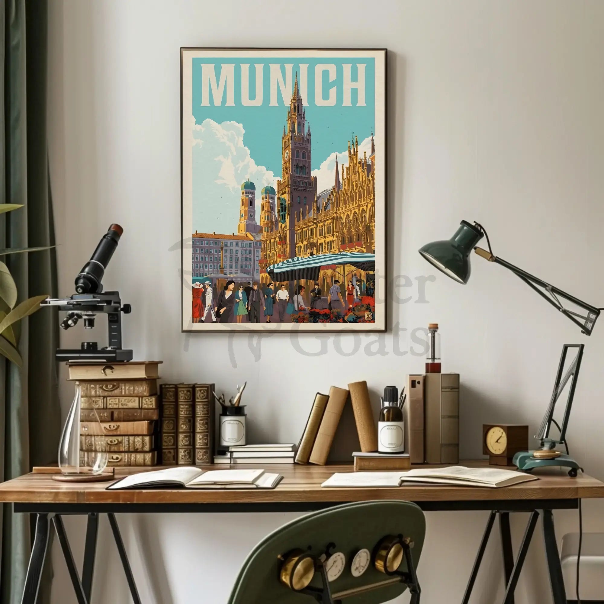 Munich Vintage Travel Scene Artistic Poster PosterGoat