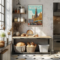 Munich Vintage Travel Scene Artistic Poster PosterGoat