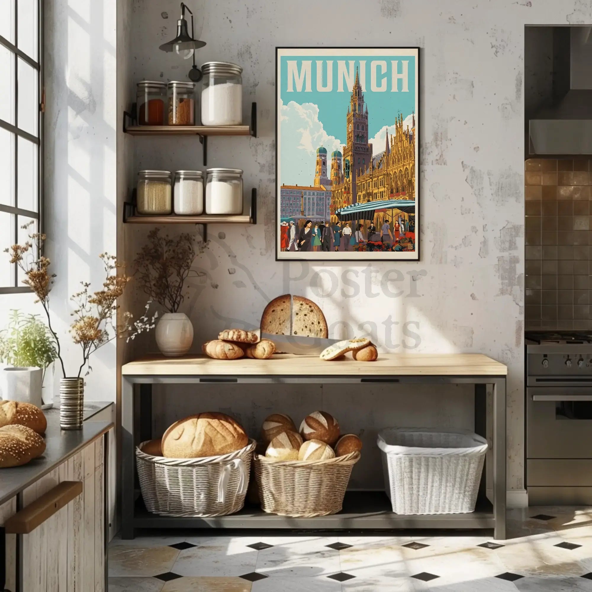 Munich Vintage Travel Scene Artistic Poster PosterGoat