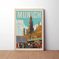 Munich Vintage Travel Scene Artistic Poster PosterGoat