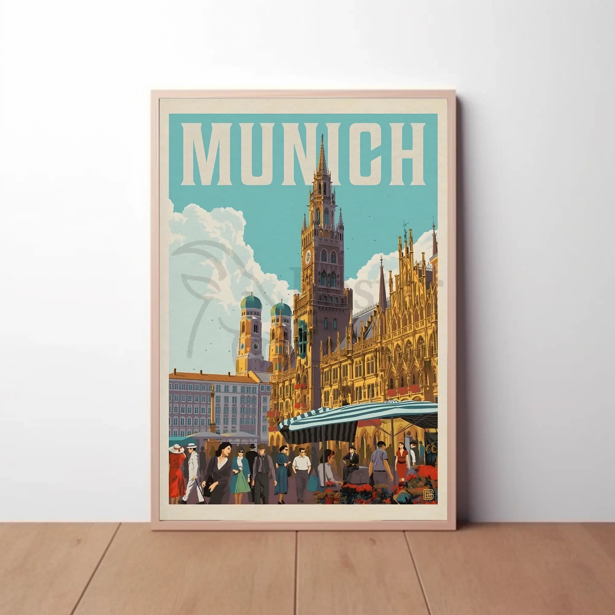 Munich Vintage Travel Scene Artistic Poster PosterGoat