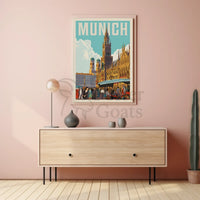 Munich Vintage Travel Scene Artistic Poster PosterGoat