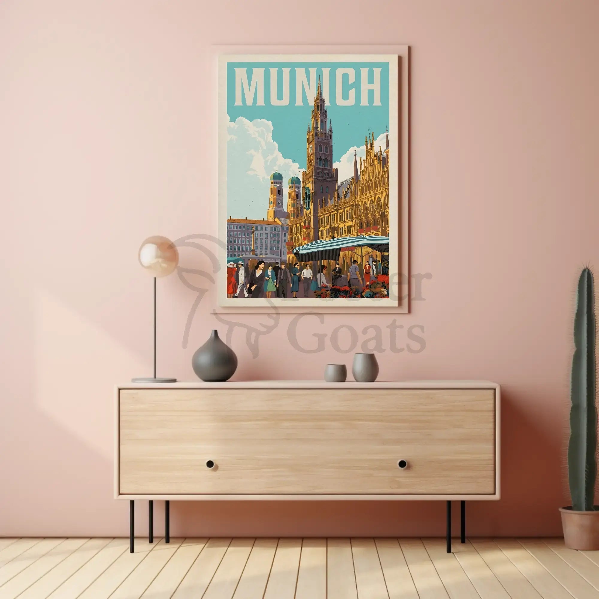 Munich Vintage Travel Scene Artistic Poster PosterGoat