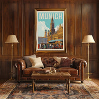 Munich Vintage Travel Scene Artistic Poster PosterGoat