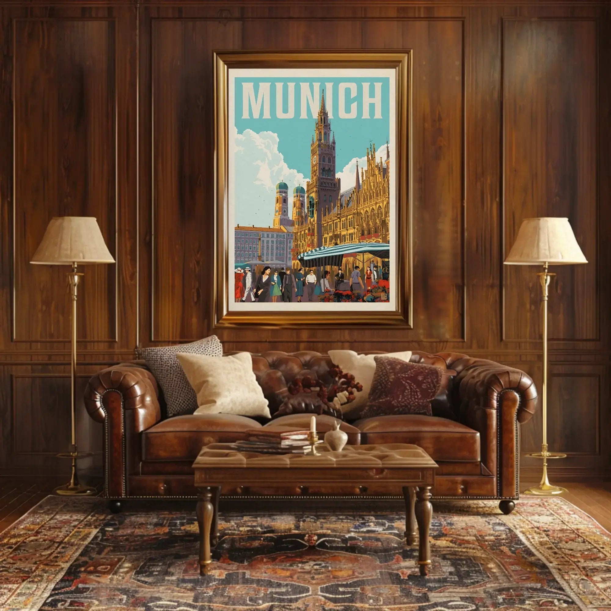 Munich Vintage Travel Scene Artistic Poster PosterGoat