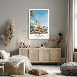 Muscat's Vibrant Street Scene Architectural Poster PosterGoat