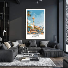 Muscat's Vibrant Street Scene Architectural Poster PosterGoat