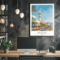 Muscat's Vibrant Street Scene Architectural Poster PosterGoat