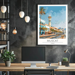 Muscat's Vibrant Street Scene Architectural Poster PosterGoat