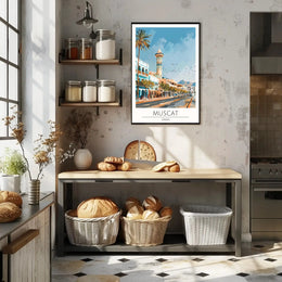 Muscat's Vibrant Street Scene Architectural Poster PosterGoat