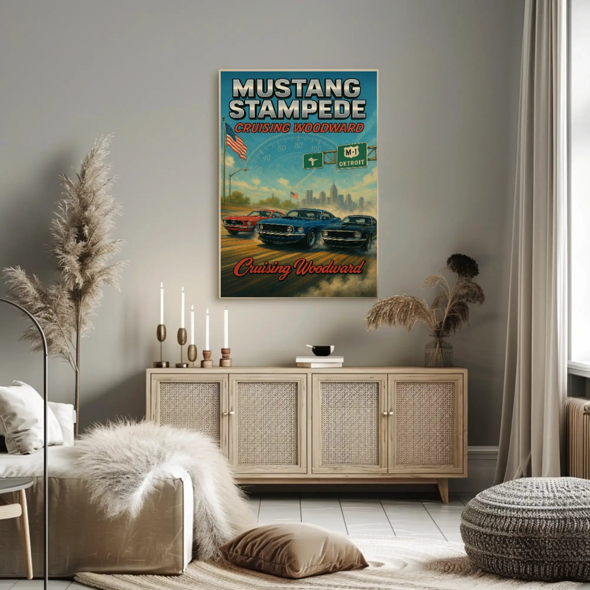 Mustang Stampede Cruising Heritage Car Culture Poster PosterGoat