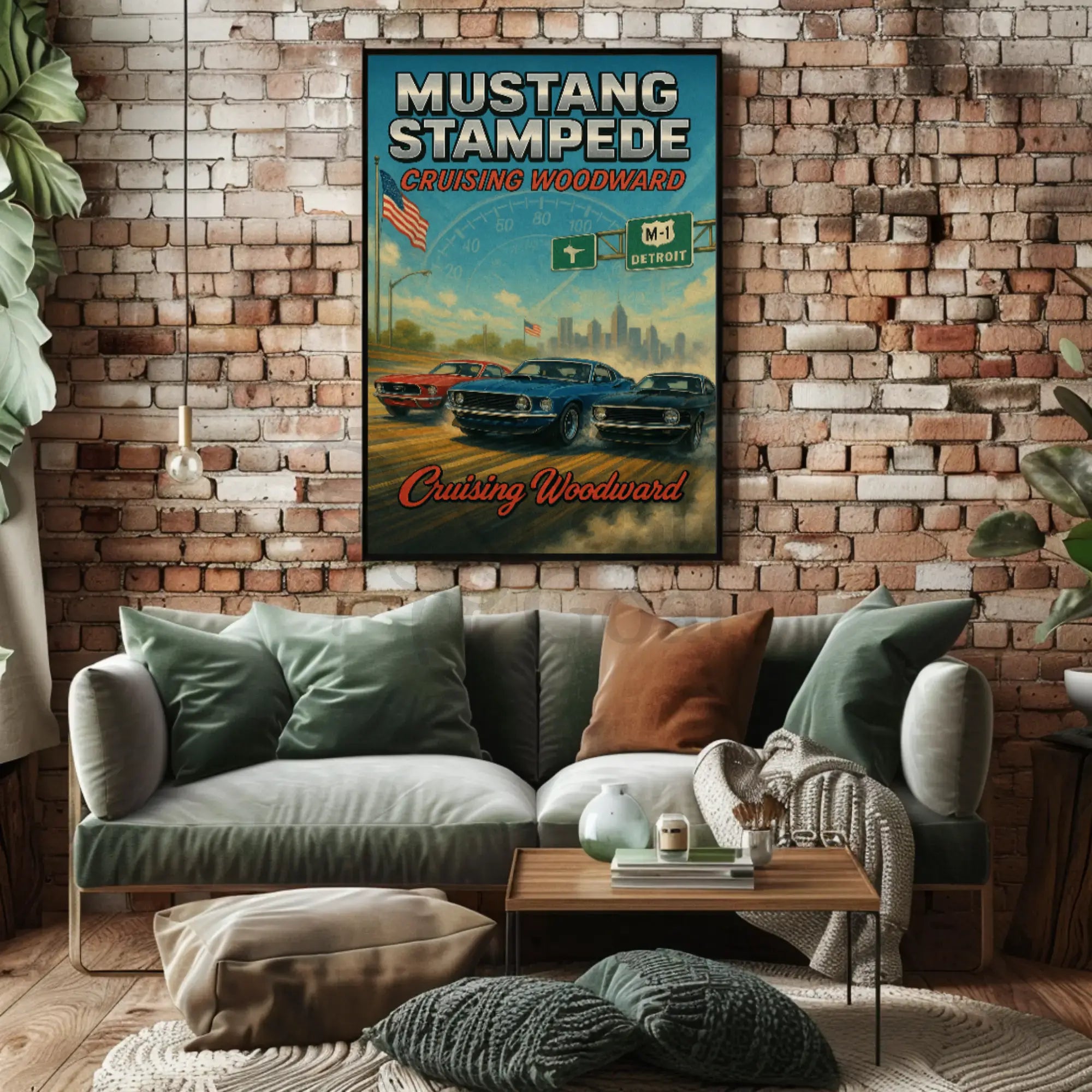 Mustang Stampede Cruising Heritage Car Culture Poster PosterGoat