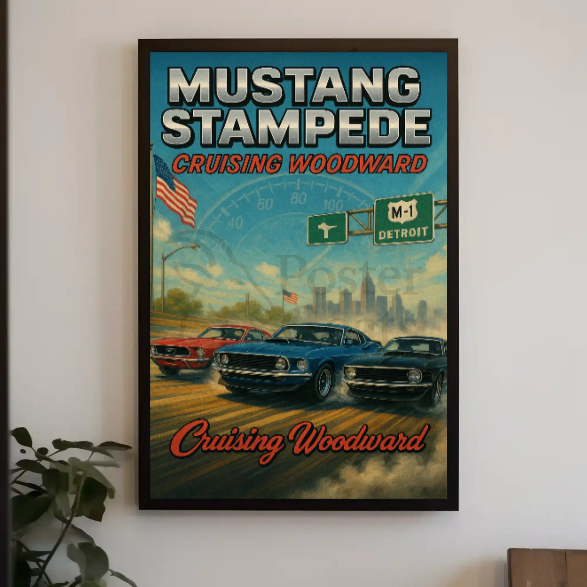 Mustang Stampede Cruising Heritage Car Culture Poster PosterGoat