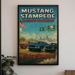 Mustang Stampede Cruising Heritage Car Culture Poster PosterGoat