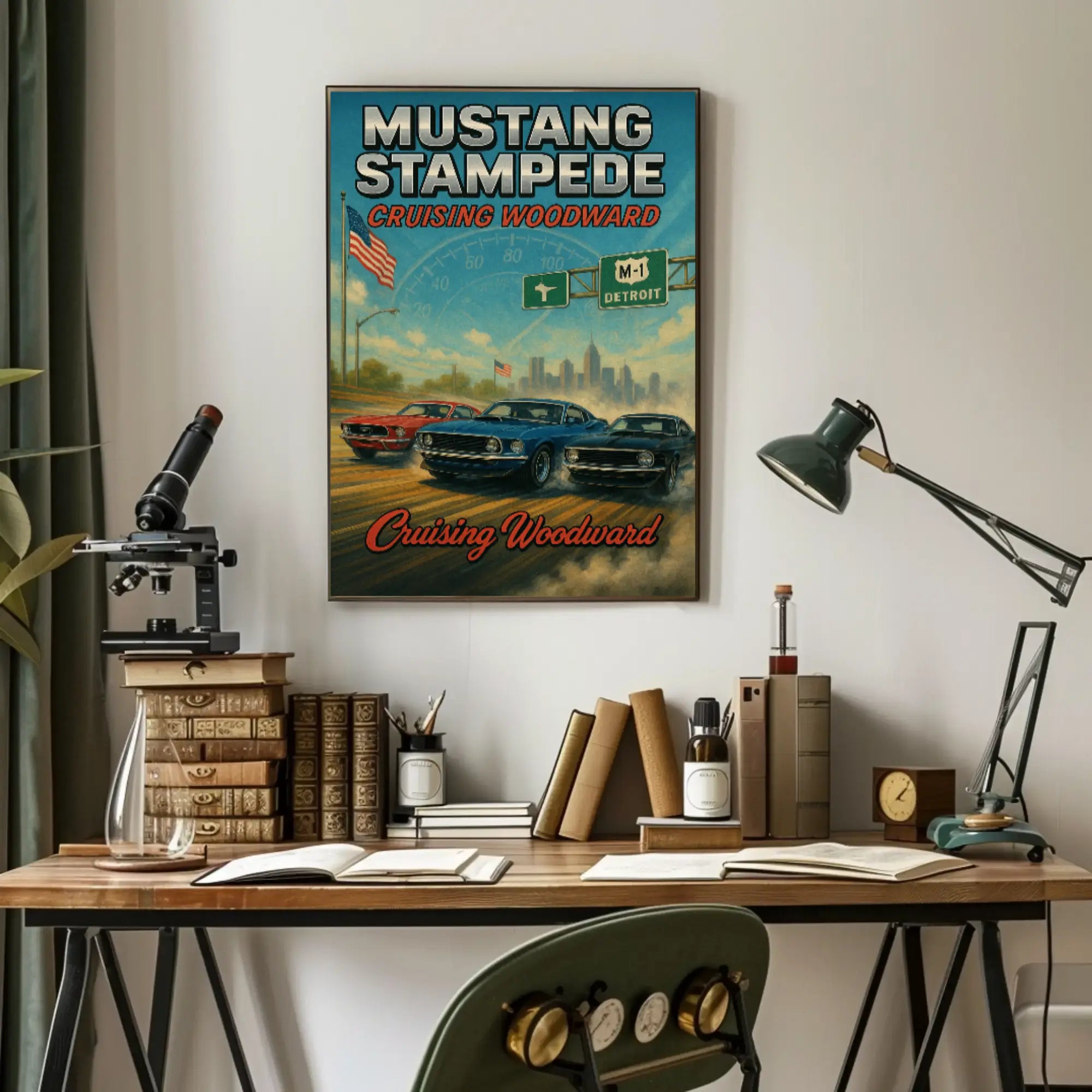 Mustang Stampede Cruising Heritage Car Culture Poster PosterGoat