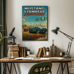 Mustang Stampede Cruising Heritage Car Culture Poster PosterGoat