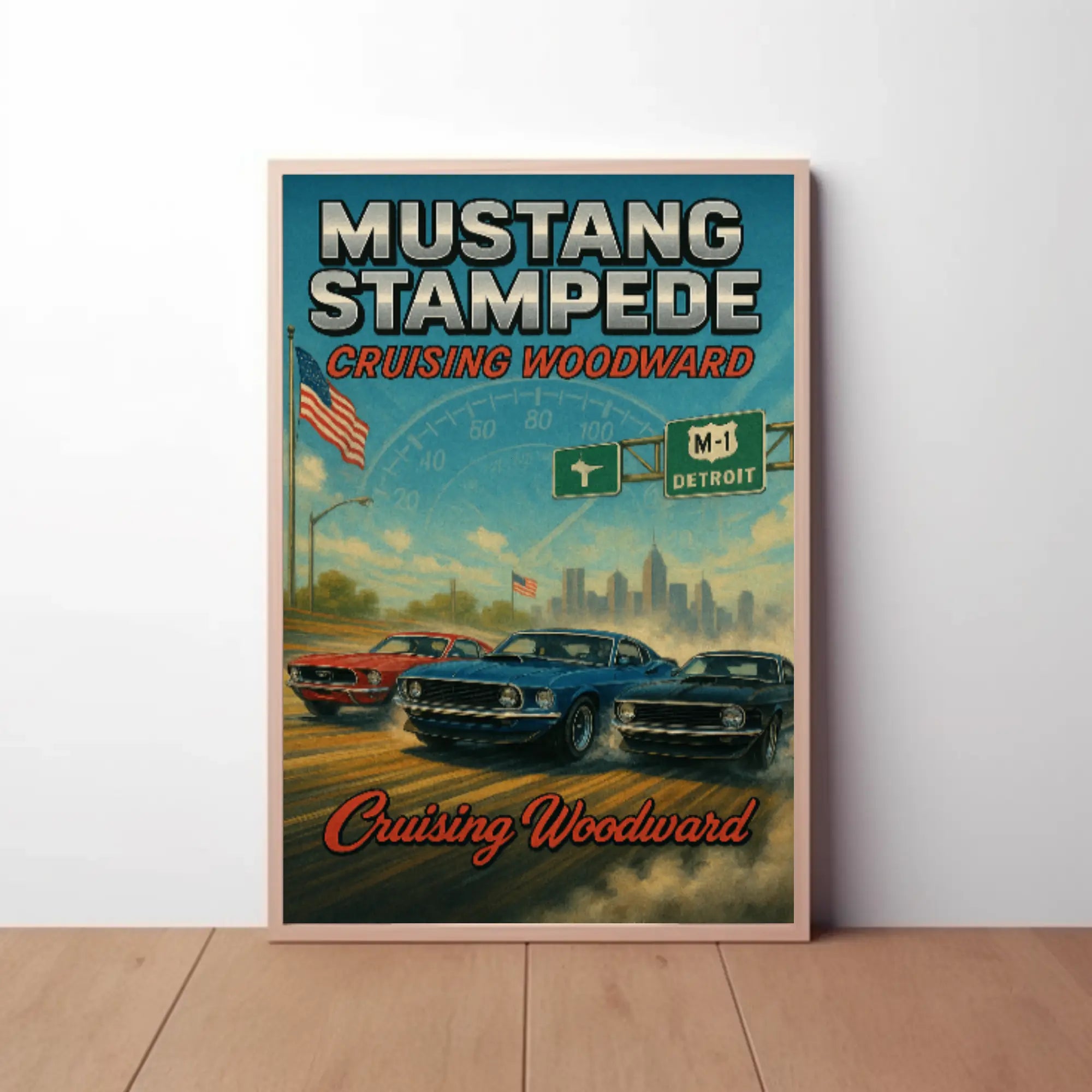 Mustang Stampede Cruising Heritage Car Culture Poster PosterGoat