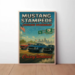 Mustang Stampede Cruising Heritage Car Culture Poster PosterGoat