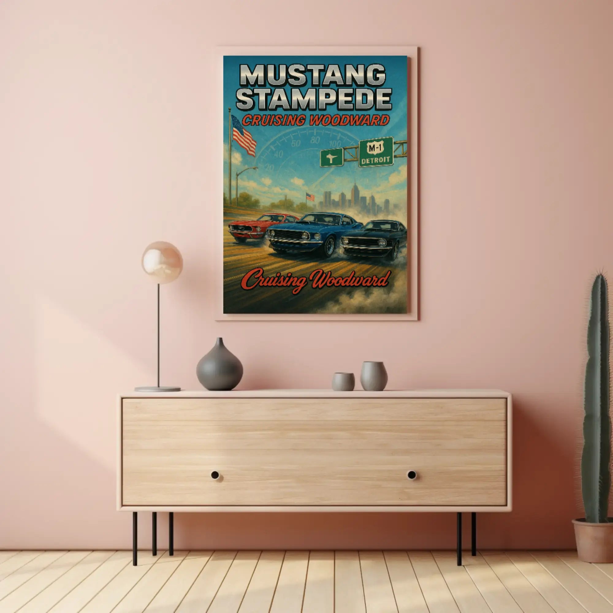 Mustang Stampede Cruising Heritage Car Culture Poster PosterGoat