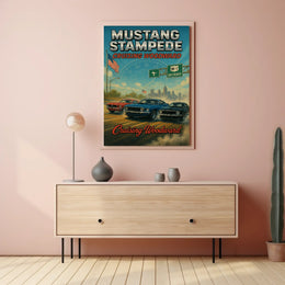 Mustang Stampede Cruising Heritage Car Culture Poster PosterGoat