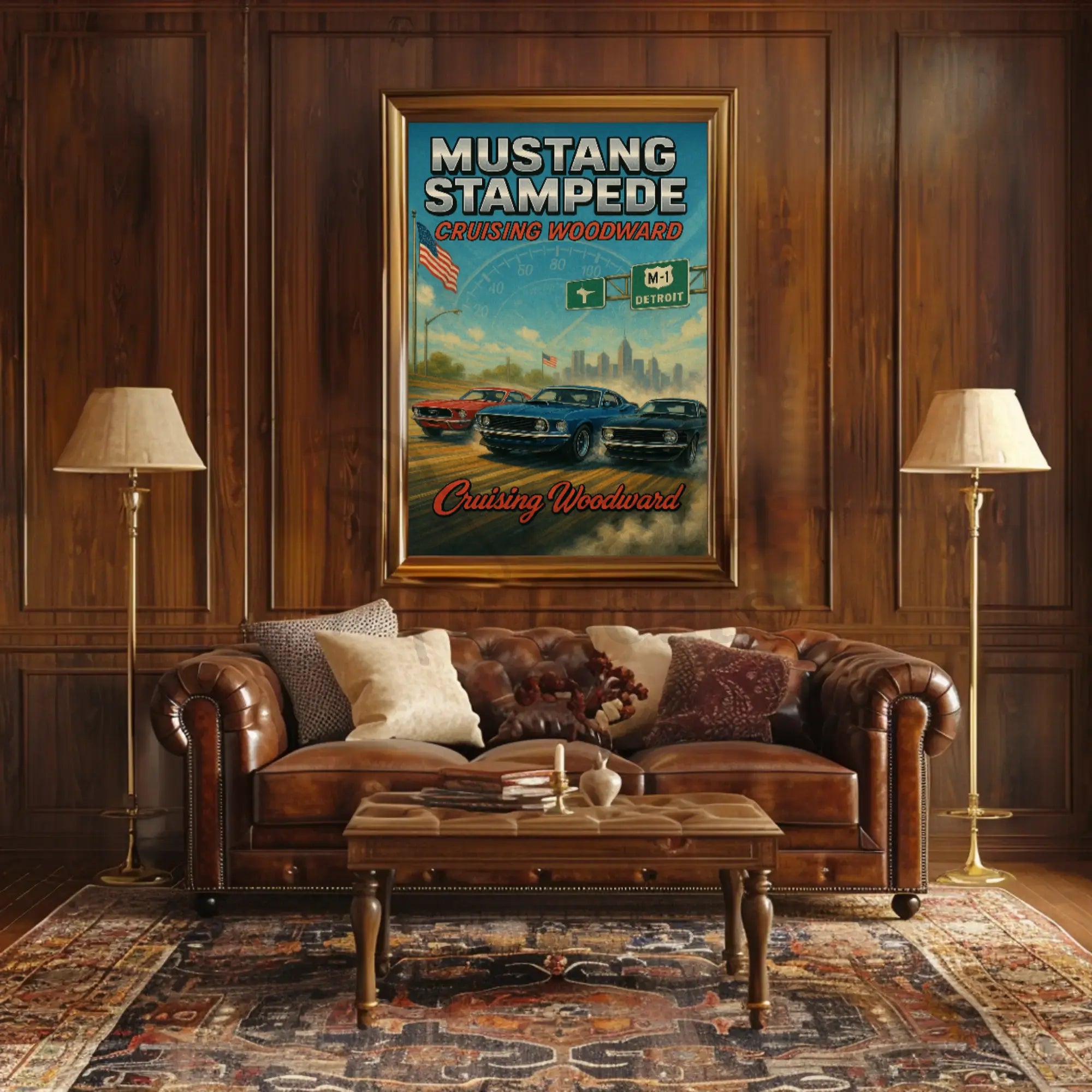 Mustang Stampede Cruising Heritage Car Culture Poster PosterGoat