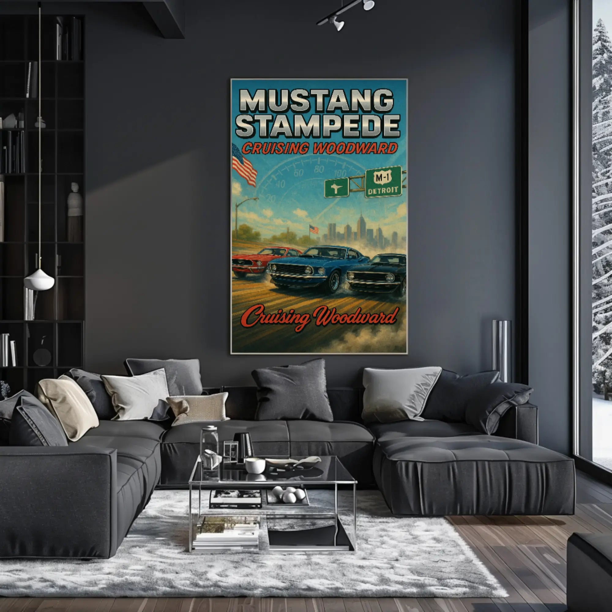 Mustang Stampede Cruising Heritage Car Culture Poster PosterGoat