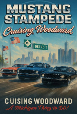 Mustang Stampede Vibrant Classic Car Heritage Cultural Poster PosterGoat