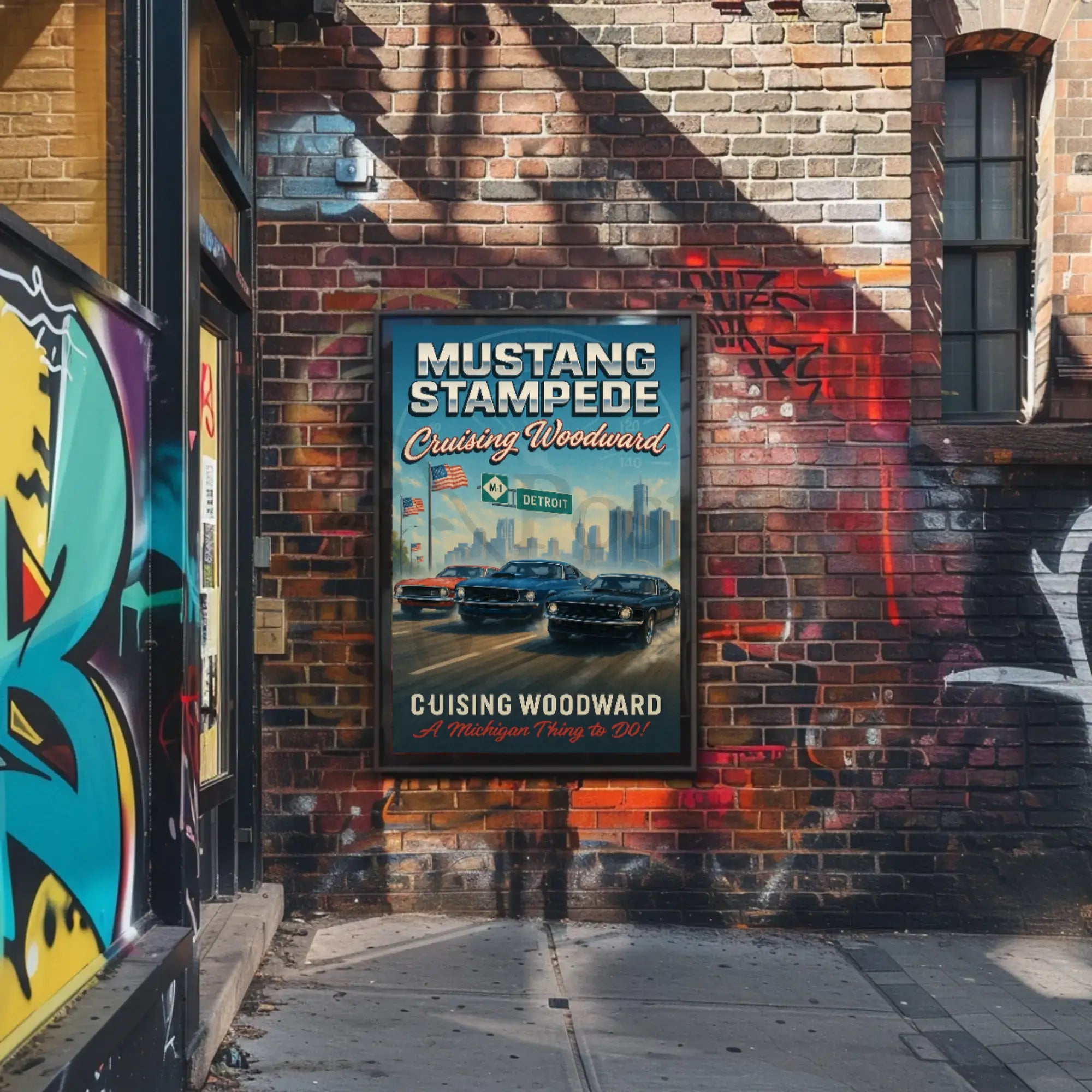 Mustang Stampede Vibrant Classic Car Heritage Cultural Poster PosterGoat