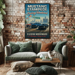 Mustang Stampede Vibrant Classic Car Heritage Cultural Poster PosterGoat
