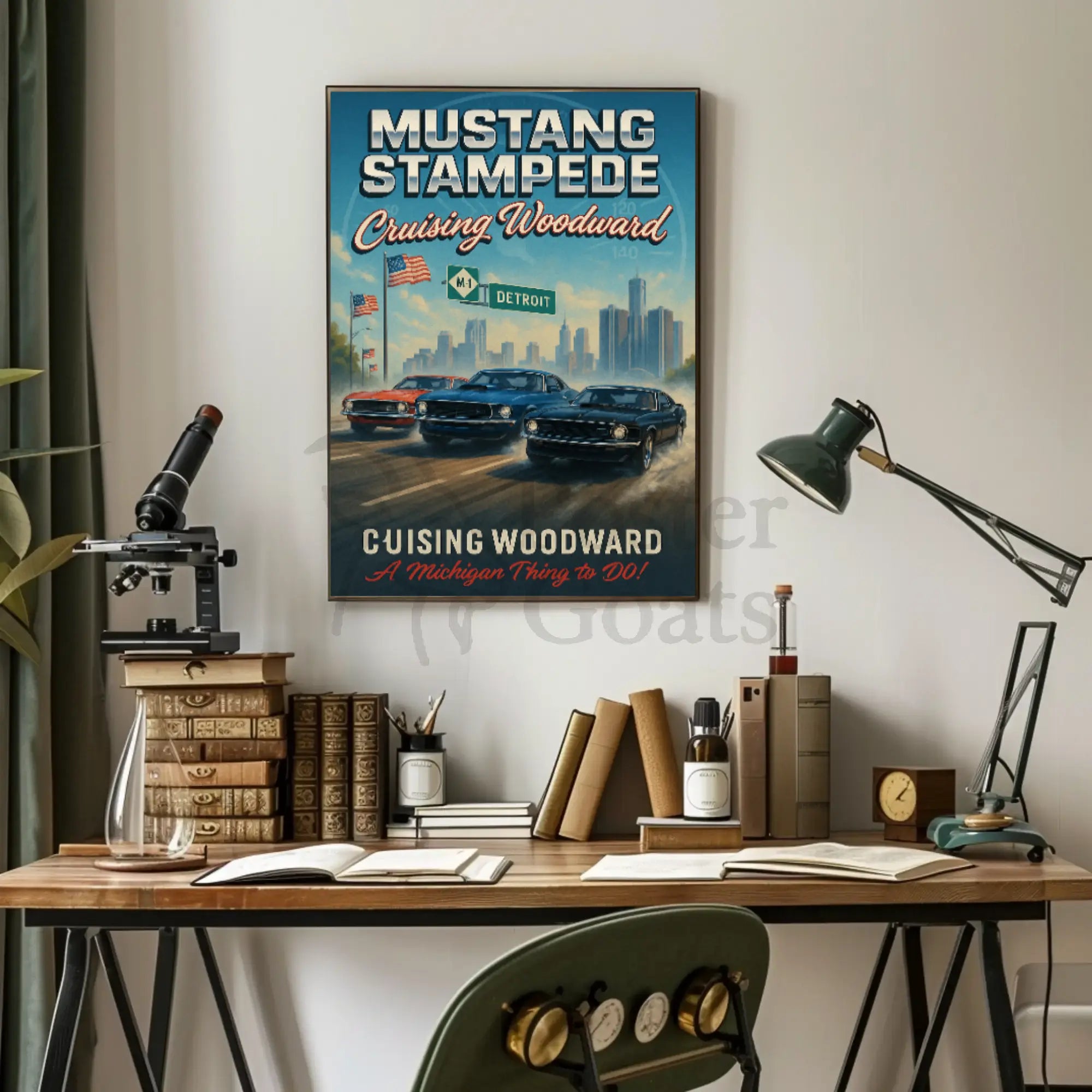 Mustang Stampede Vibrant Classic Car Heritage Cultural Poster PosterGoat