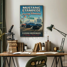 Mustang Stampede Vibrant Classic Car Heritage Cultural Poster PosterGoat
