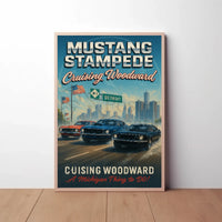 Mustang Stampede Vibrant Classic Car Heritage Cultural Poster PosterGoat