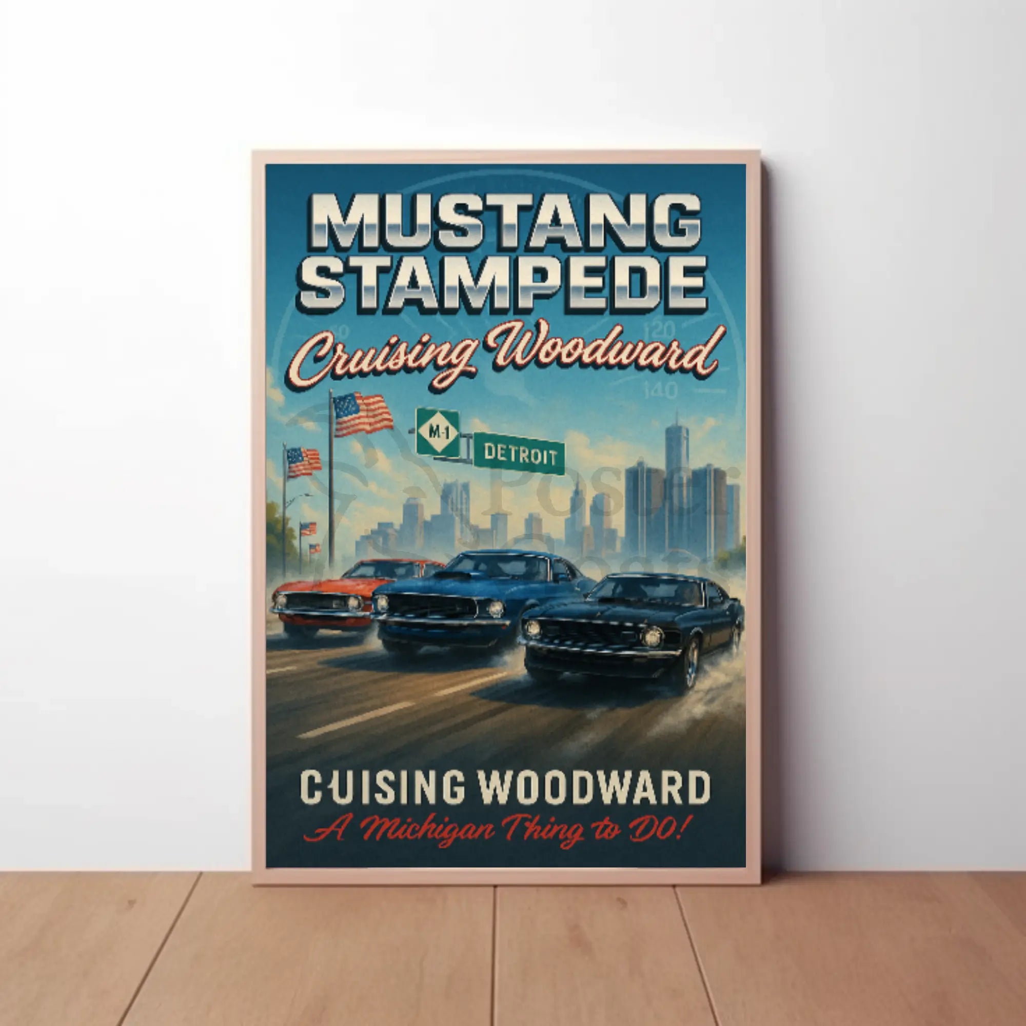 Mustang Stampede Vibrant Classic Car Heritage Cultural Poster PosterGoat