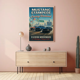 Mustang Stampede Vibrant Classic Car Heritage Cultural Poster PosterGoat