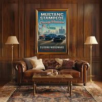Mustang Stampede Vibrant Classic Car Heritage Cultural Poster PosterGoat