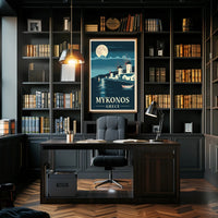 Mykonos Moonlit Serenity Vintage Travel Poster PosterGoat