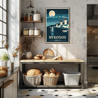 Mykonos Moonlit Serenity Vintage Travel Poster PosterGoat