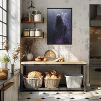 Mysterious Cloaked Figure with Glowing Eyes Artistic Poster PosterGoat