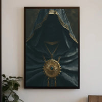 Mysterious Cloaked Figure with Ornate Medallion Fantasy Poster PosterGoat