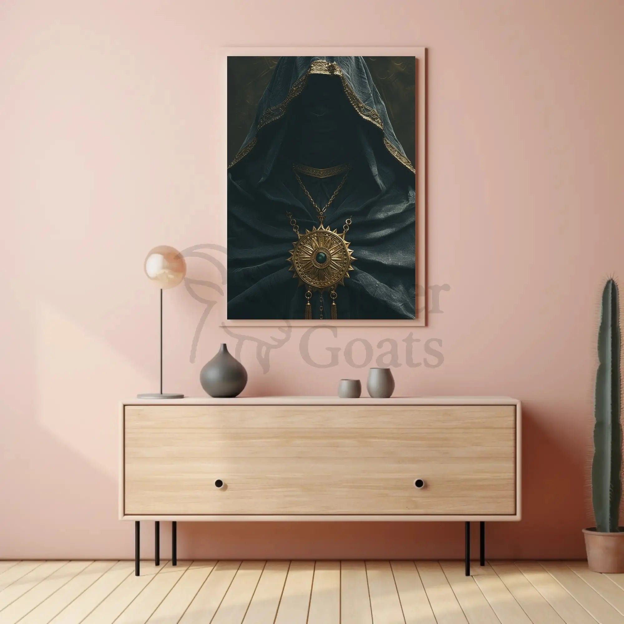 Mysterious Cloaked Figure with Ornate Medallion Fantasy Poster PosterGoat