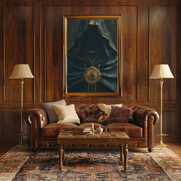 Mysterious Cloaked Figure with Ornate Medallion Fantasy Poster PosterGoat