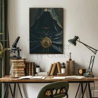 Mysterious Cloaked Figure with Ornate Medallion Fantasy Poster PosterGoat