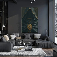 Mysterious Cloaked Figure with Ornate Medallion Fantasy Poster PosterGoat