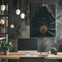 Mysterious Cloaked Figure with Ornate Medallion Fantasy Poster PosterGoat