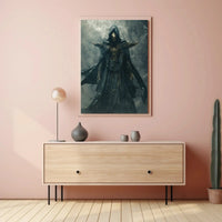 Mysterious Dark Fantasy Warrior Art Print - Futuristic Sci-Fi Poster PosterGoat