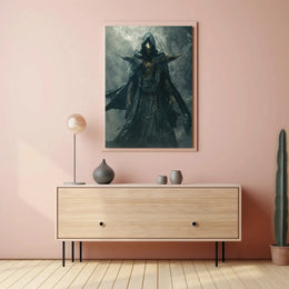 Mysterious Dark Fantasy Warrior Art Print - Futuristic Sci-Fi Poster PosterGoat