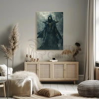 Mysterious Dark Fantasy Warrior Art Print - Futuristic Sci-Fi Poster PosterGoat