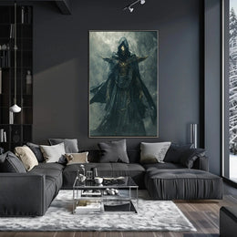Mysterious Dark Fantasy Warrior Art Print - Futuristic Sci-Fi Poster PosterGoat